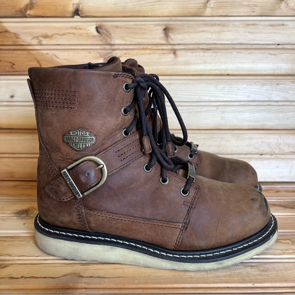 HD Harley Davidson Darton mid calf brown leather boots women's shoe size 8.5M